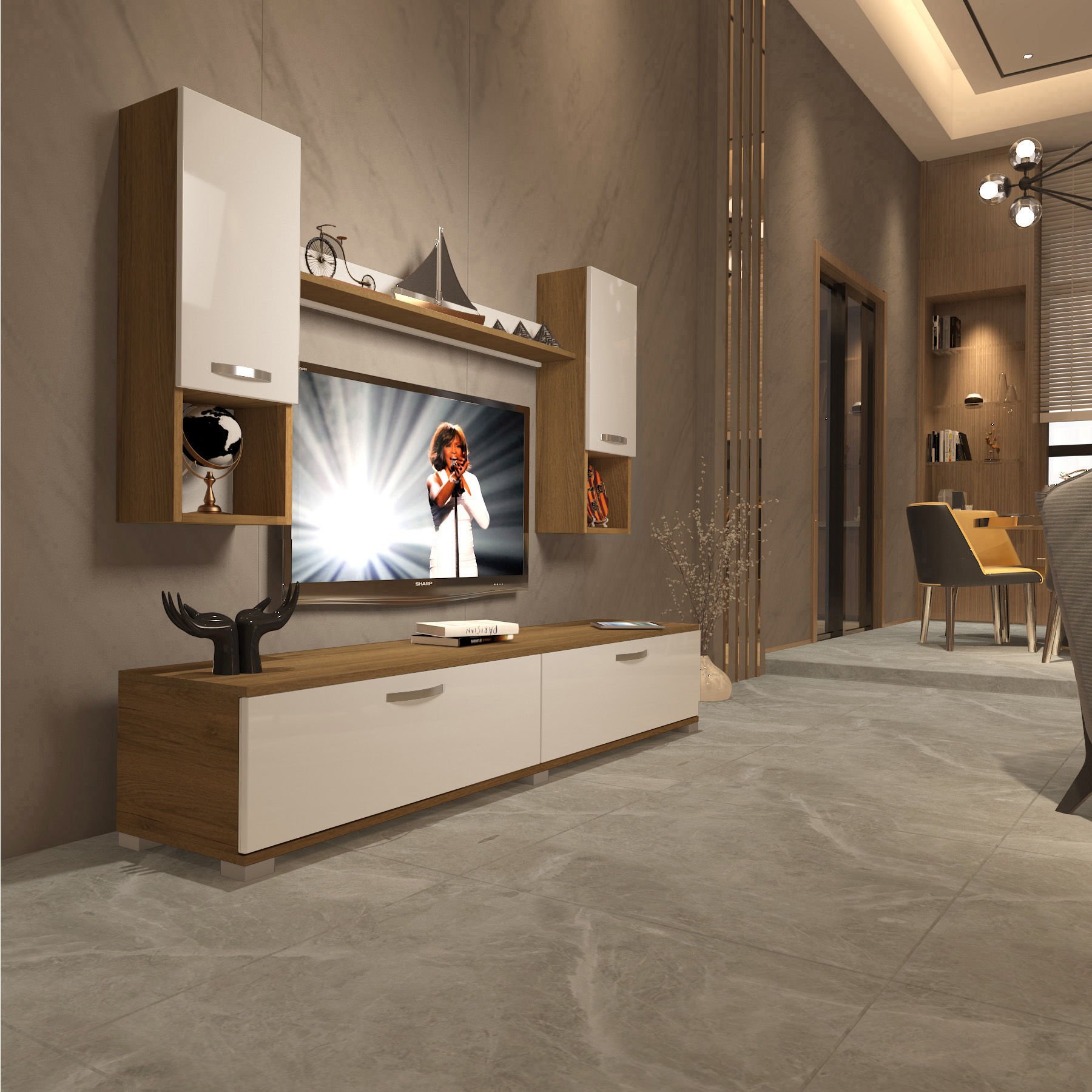 Decoraktiv Eko 5DA Mdf Std Tv Ünitesi Tv Sehpası Pera - Beyaz