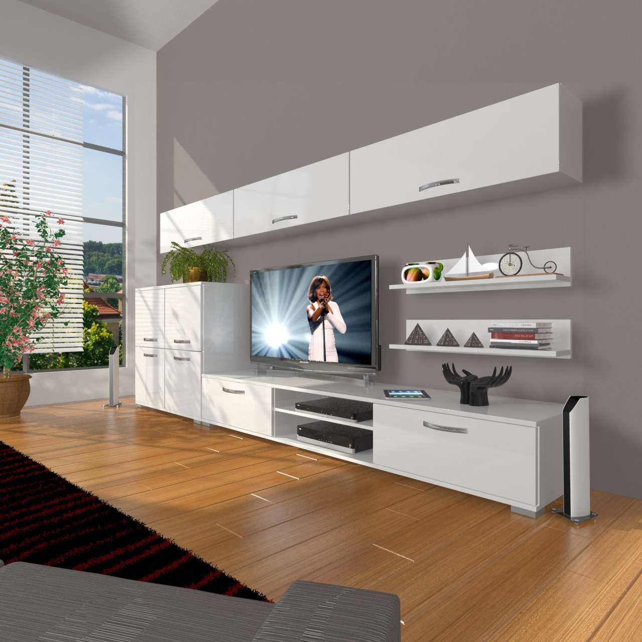 Decoraktiv Eko 8 Slm Dvd Tv Ünitesi Tv Sehpası Parlak Beyaz