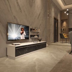 Decoraktiv Eko 4B Mdf Std Tv Ünitesi Tv Sehpası Beyaz - Siyah Mermer