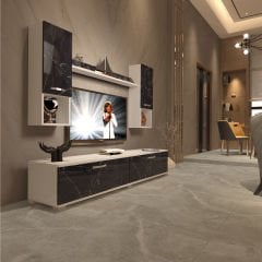 Decoraktiv Eko 5DA Mdf Std Tv Ünitesi Tv Sehpası Beyaz - Siyah Mermer