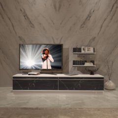 Decoraktiv Eko 4B Mdf Std Tv Ünitesi Tv Sehpası Beyaz - Siyah Mermer
