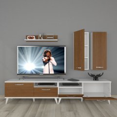 Decoraktiv Eko 5220D Slm Retro Tv Ünitesi Tv Sehpası Beyaz - Ceviz