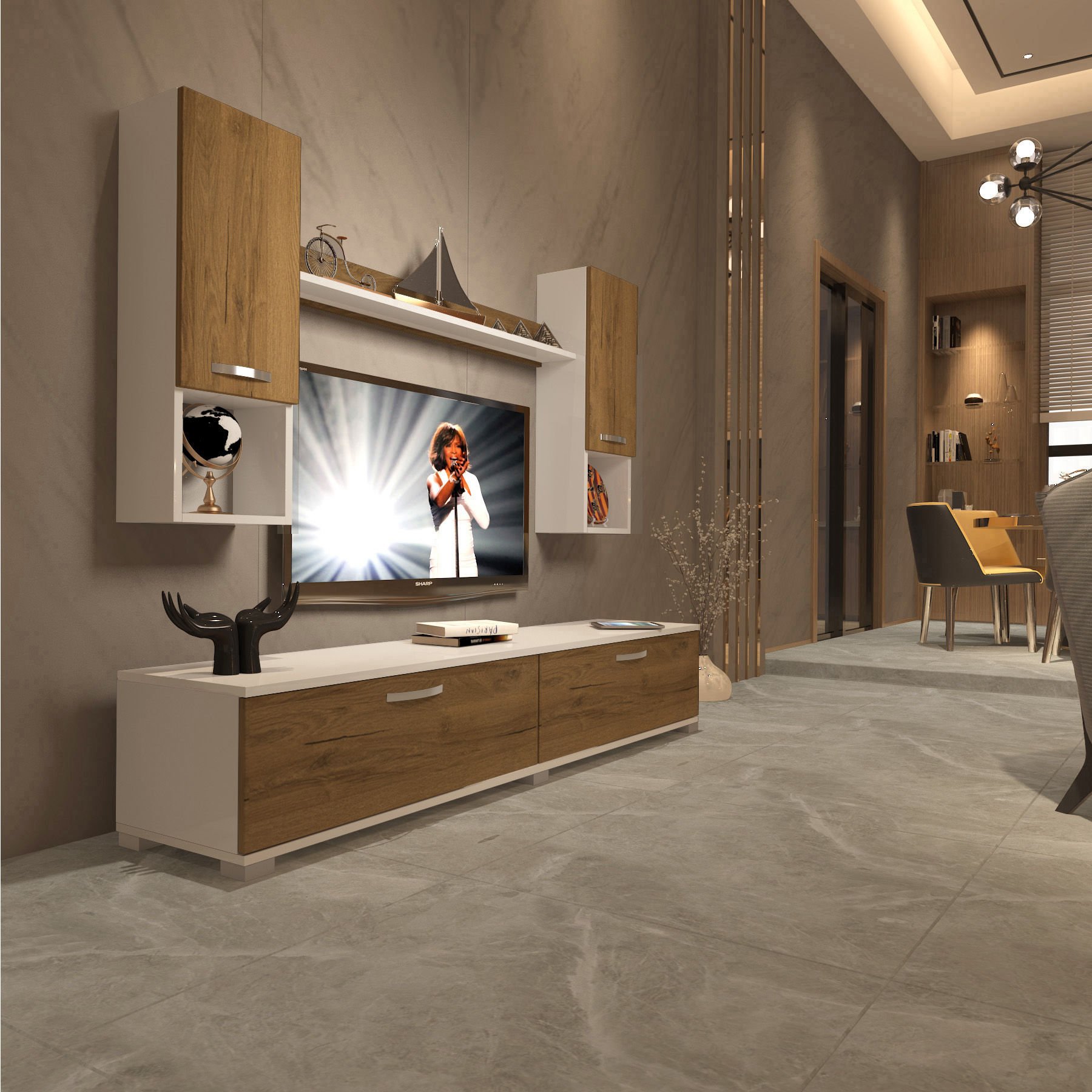 Decoraktiv Eko 5DA Mdf Std Tv Ünitesi Tv Sehpası Beyaz - Pera