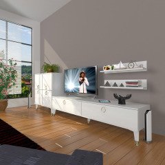 Decoraktiv Eko On Mdf Std Gold Tv Ünitesi Tv Sehpası Parlak Beyaz