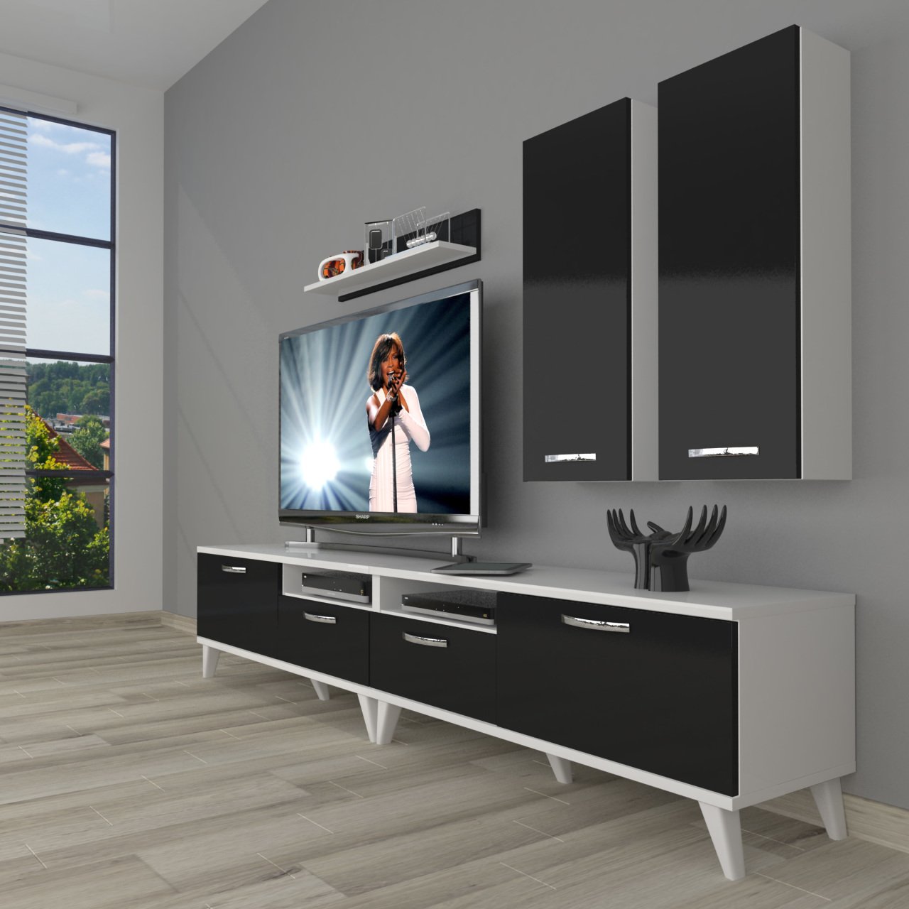 Decoraktiv Eko 5220D Slm Retro Tv Ünitesi Tv Sehpası Beyaz - Siyah