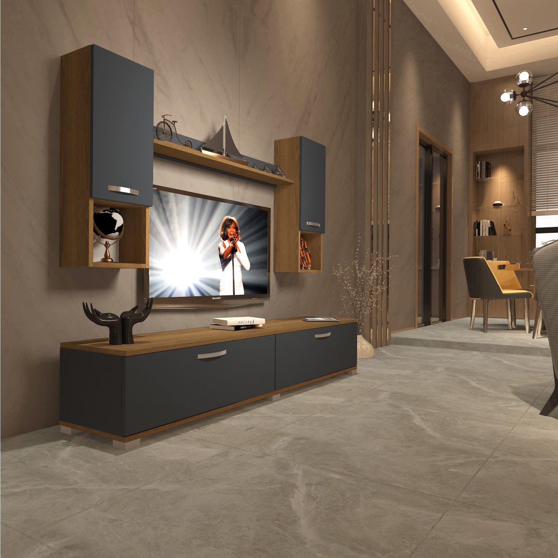 Decoraktiv Eko 5DA Mdf Std Tv Ünitesi Tv Sehpası Pera - Antrasit
