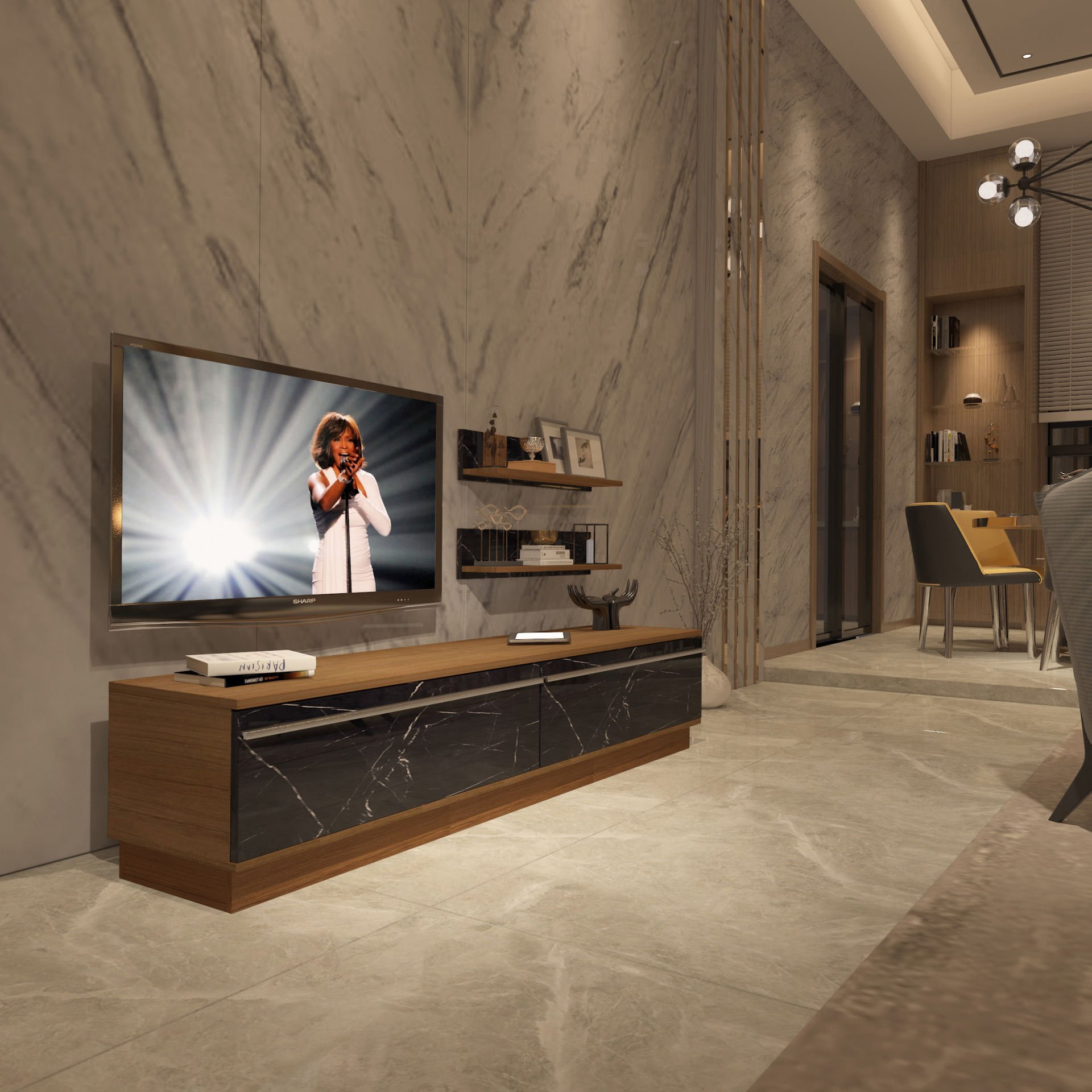 Decoraktiv Eko 4B Mdf Std Tv Ünitesi Tv Sehpası Ceviz - Siyah Mermer