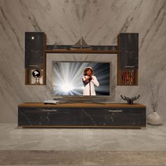 Decoraktiv Eko 5DA Mdf Std Tv Ünitesi Tv Sehpası Ceviz - Siyah Mermer