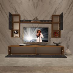 Decoraktiv Eko 5DA Mdf Std Tv Ünitesi Tv Sehpası Ceviz - Siyah Mermer