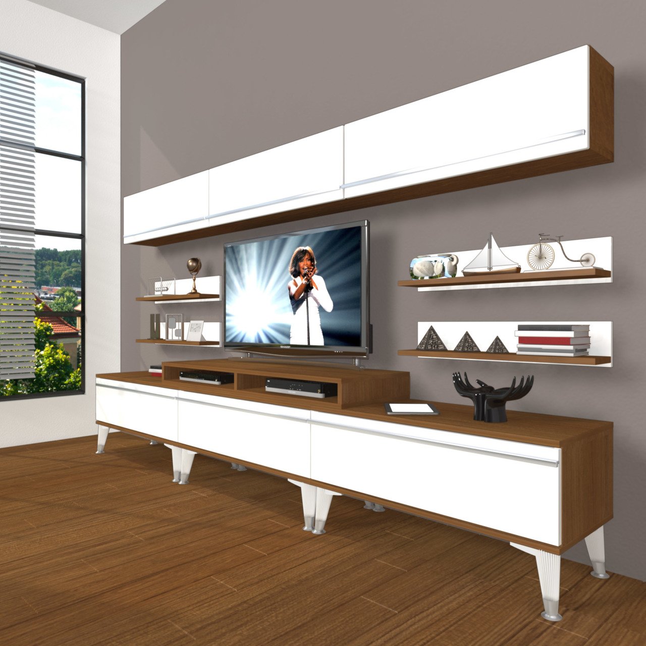Decoraktiv Ekoflex 8Y Mdf Silver Tv Ünitesi Tv Sehpası Ceviz - Beyaz