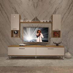 Decoraktiv Eko 5DA Mdf Std Krom Ayaklı Tv Ünitesi Tv Sehpası Pera - Beyaz