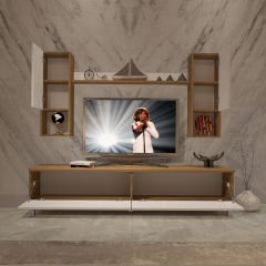 Decoraktiv Eko 5DA Mdf Std Krom Ayaklı Tv Ünitesi Tv Sehpası Pera - Beyaz