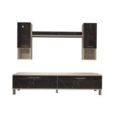 Decoraktiv Eko 5DA Mdf Std Krom Ayaklı Tv Ünitesi Tv Sehpası Beyaz - Siyah Mermer
