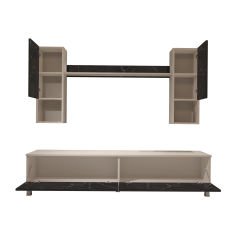 Decoraktiv Eko 5DA Mdf Std Krom Ayaklı Tv Ünitesi Tv Sehpası Beyaz - Siyah Mermer