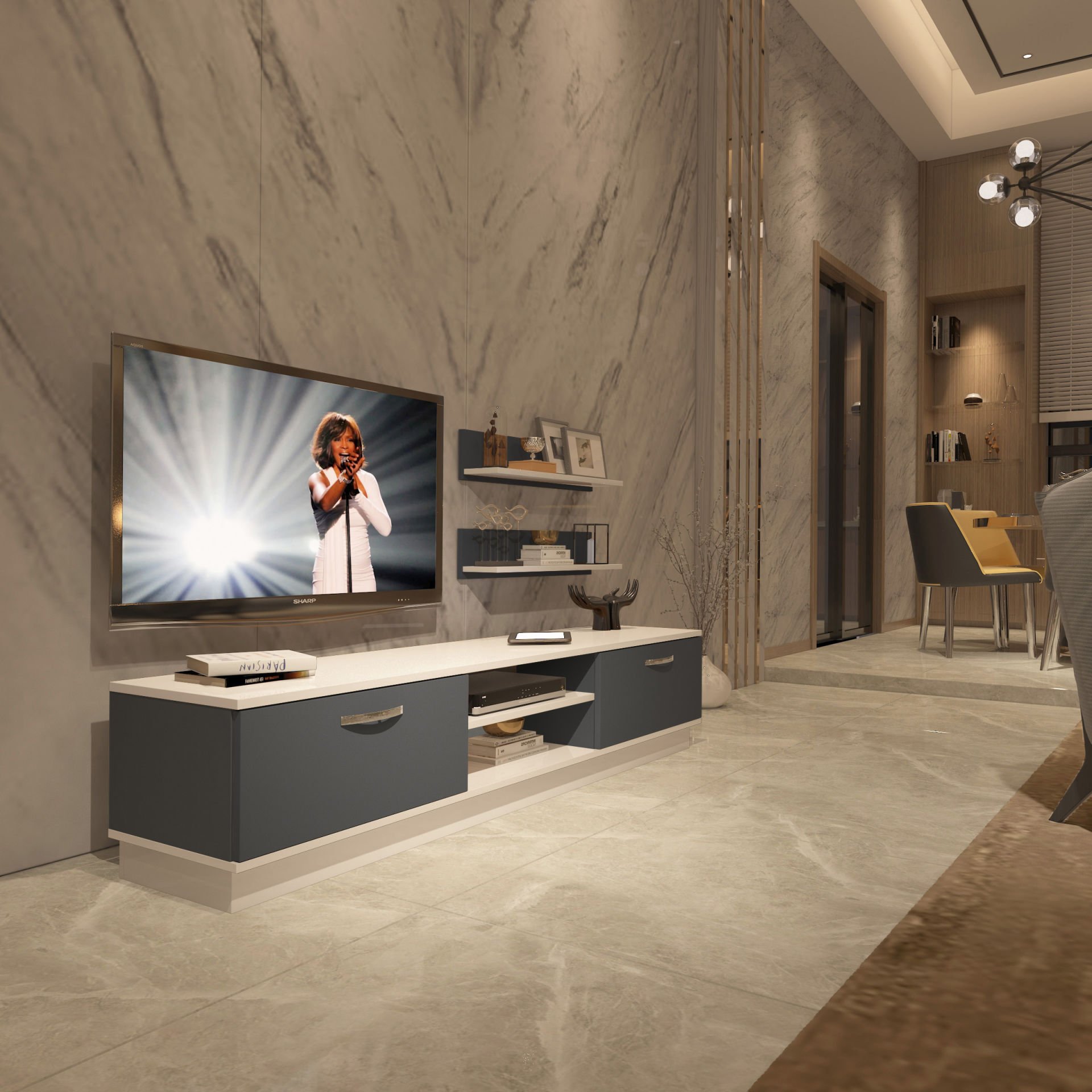 Decoraktiv Eko 4B Mdf Dvd Tv Ünitesi Tv Sehpası Beyaz - Antrasit