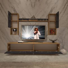 Decoraktiv Eko 5DA Mdf Std Krom Ayaklı Tv Ünitesi Tv Sehpası Pera - Siyah Mermer