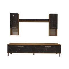 Decoraktiv Eko 5DA Mdf Std Krom Ayaklı Tv Ünitesi Tv Sehpası Pera - Siyah Mermer
