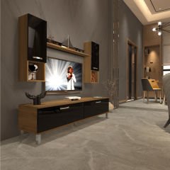 Decoraktiv Eko 5DA Mdf Std Krom Ayaklı Tv Ünitesi Tv Sehpası Pera - Siyah
