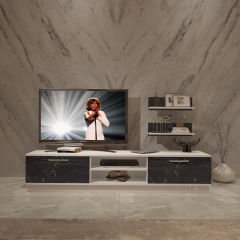 Decoraktiv Eko 4B Mdf Dvd Tv Ünitesi Tv Sehpası Beyaz - Siyah Mermer