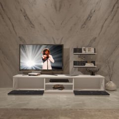 Decoraktiv Eko 4B Mdf Dvd Tv Ünitesi Tv Sehpası Beyaz - Siyah Mermer