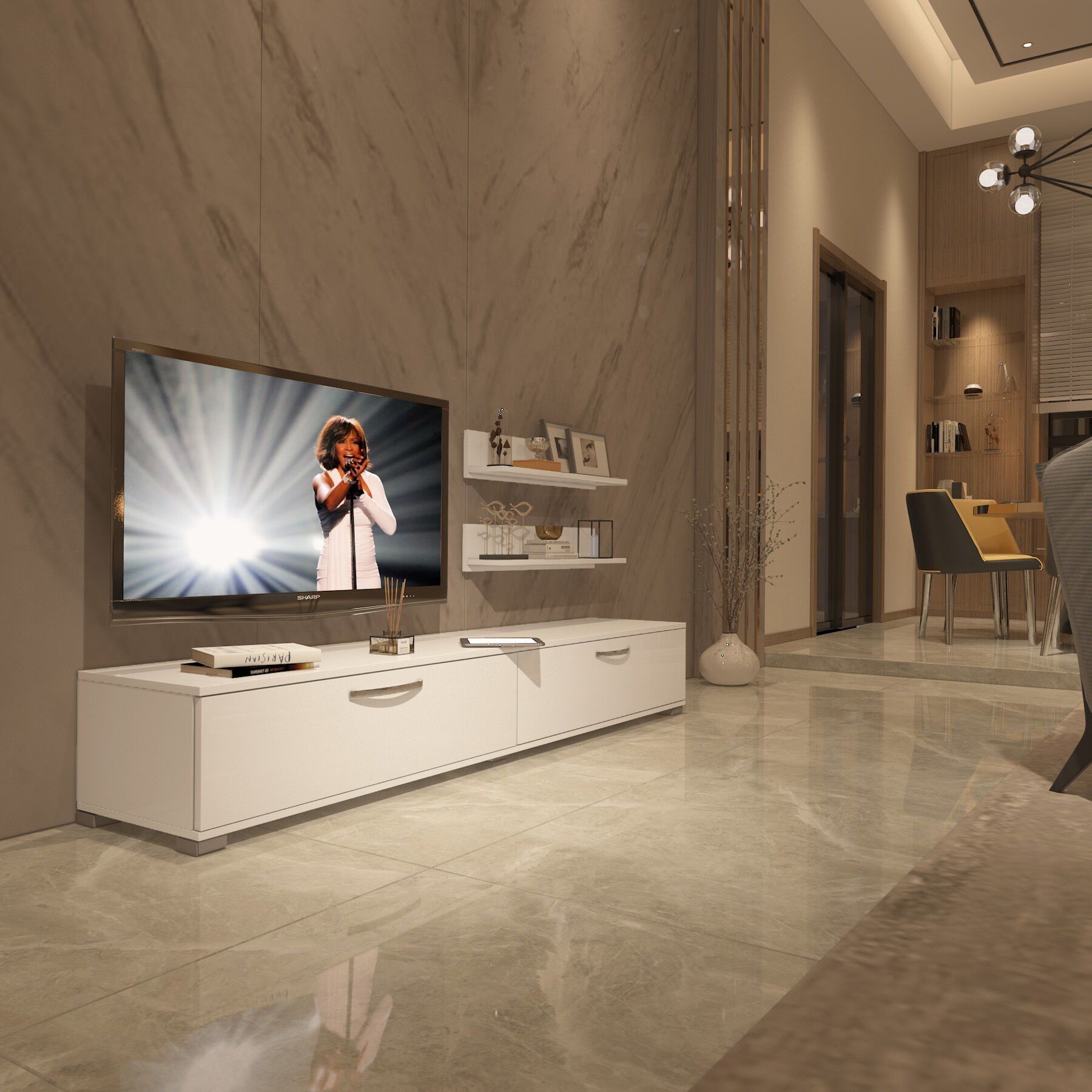 Decoraktiv Eko 4 Slm Std Tv Ünitesi Tv Sehpası Parlak Beyaz