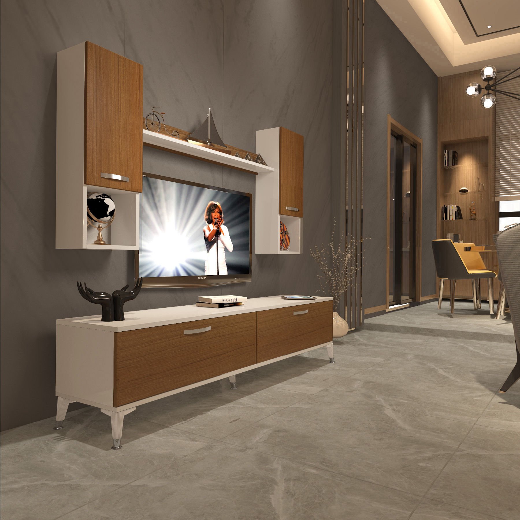 Decoraktiv Eko 5DA Mdf Std Silver Tv Ünitesi Tv Sehpası Beyaz - Ceviz