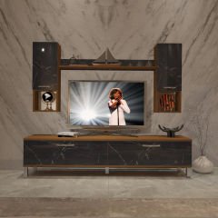Decoraktiv Eko 5DA Mdf Std Krom Ayaklı Tv Ünitesi Tv Sehpası Ceviz - Siyah Mermer