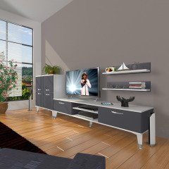 Decoraktiv Eko On Mdf Dvd Silver Tv Ünitesi Tv Sehpası Beyaz - Antrasit