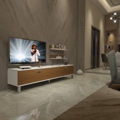 Decoraktiv Eko 4 Slm Std Krom Ayaklı Tv Ünitesi Tv Sehpası Beyaz - Ceviz