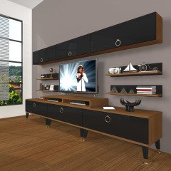 Decoraktiv Ekoflex 8Y Mdf Gold Tv Ünitesi Tv Sehpası Ceviz - Siyah