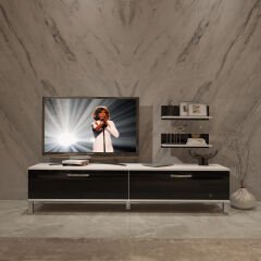 Decoraktiv Eko 4 Slm Std Krom Ayaklı Tv Ünitesi Tv Sehpası Beyaz - Siyah