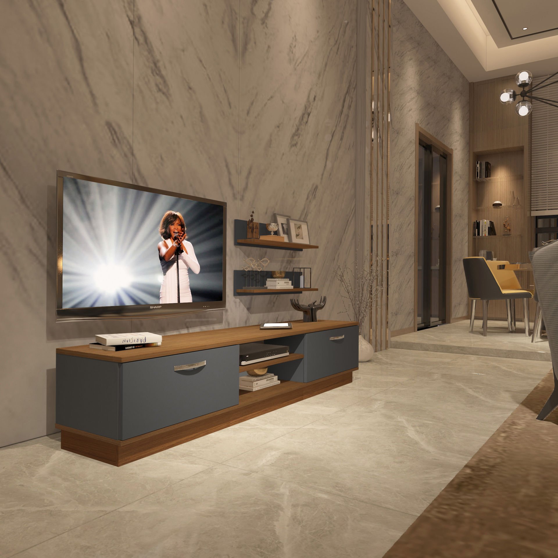Decoraktiv Eko 4B Mdf Dvd Tv Ünitesi Tv Sehpası Ceviz - Antrasit