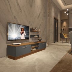 Decoraktiv Eko 4B Mdf Dvd Tv Ünitesi Tv Sehpası Ceviz - Antrasit
