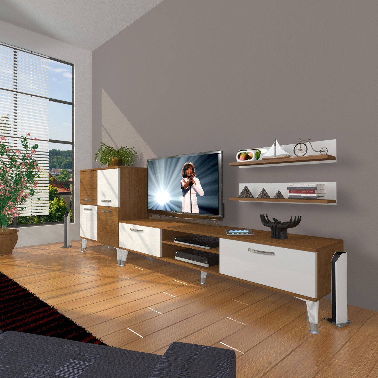 Decoraktiv Eko On Mdf Dvd Silver Tv Ünitesi Tv Sehpası Ceviz - Beyaz