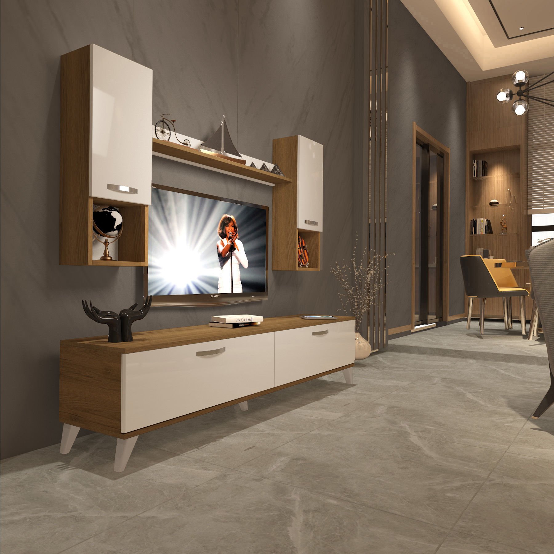 Decoraktiv Eko 5DA Mdf Std Retro Tv Ünitesi Tv Sehpası Pera - Beyaz