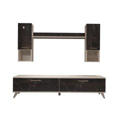 Decoraktiv Eko 5DA Mdf Std Retro Tv Ünitesi Tv Sehpası Beyaz - Siyah Mermer