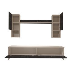 Decoraktiv Eko 5DA Mdf Std Retro Tv Ünitesi Tv Sehpası Beyaz - Siyah Mermer