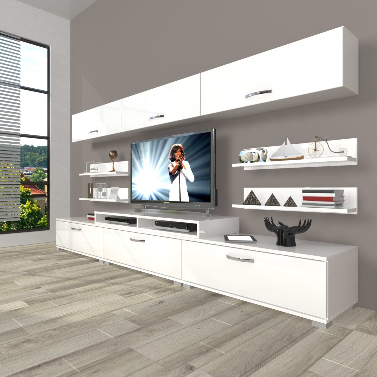 Decoraktiv Ekoflex 8Y Slm Tv Ünitesi Tv Sehpası Parlak Beyaz