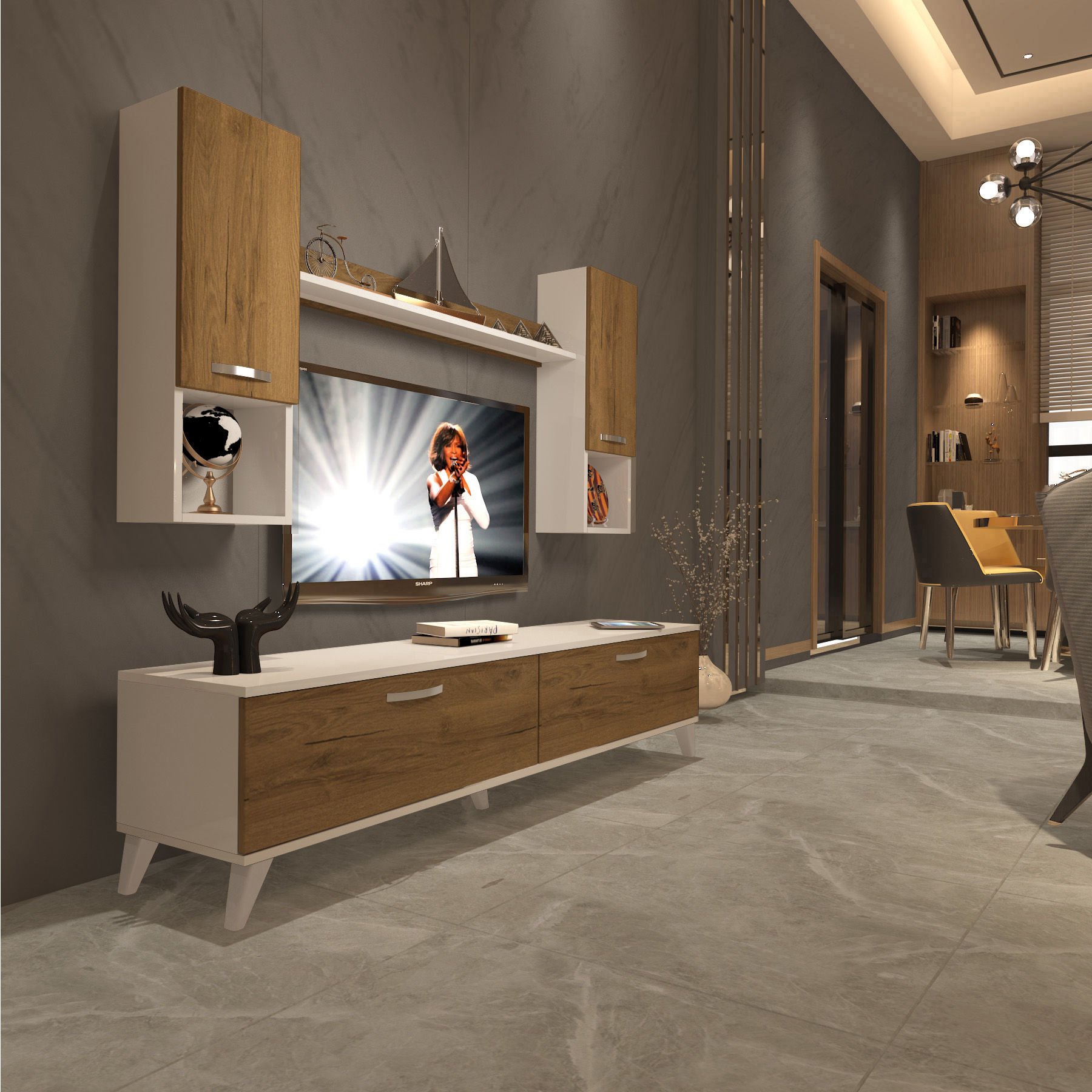 Decoraktiv Eko 5DA Mdf Std Retro Tv Ünitesi Tv Sehpası Beyaz - Pera