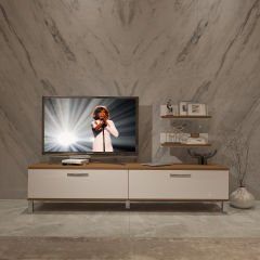 Decoraktiv Eko 4 Slm Std Krom Ayaklı Tv Ünitesi Tv Sehpası Ceviz - Beyaz