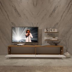 Decoraktiv Eko 4 Slm Std Krom Ayaklı Tv Ünitesi Tv Sehpası Ceviz - Beyaz