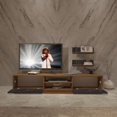 Decoraktiv Eko 4B Mdf Dvd Tv Ünitesi Tv Sehpası Ceviz - Siyah Mermer