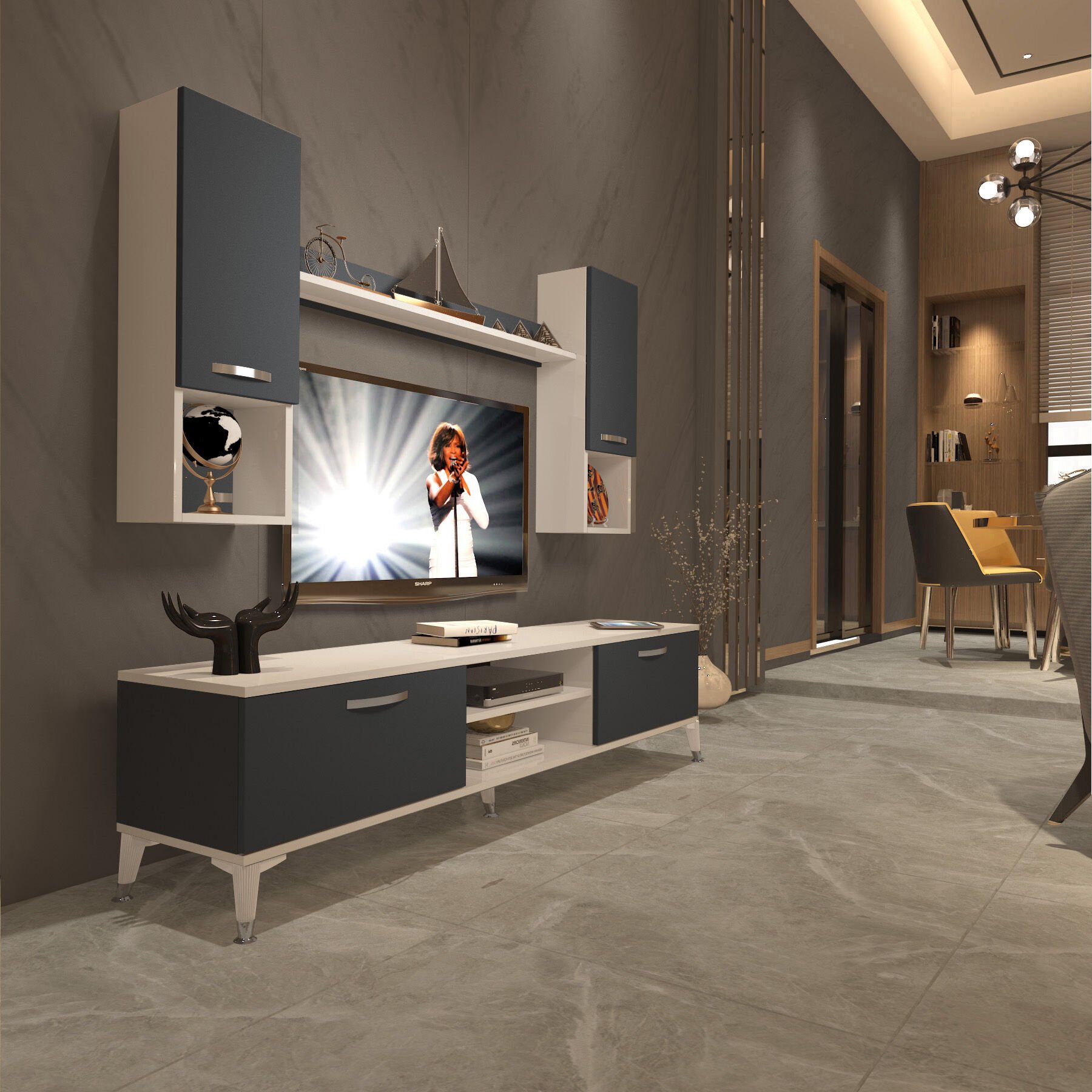 Decoraktiv Eko 5DA Mdf Dvd Silver Tv Ünitesi Tv Sehpası