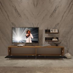 Decoraktiv Eko 4 Slm Std Krom Ayaklı Tv Ünitesi Tv Sehpası Ceviz - Siyah