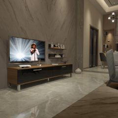 Decoraktiv Eko 4 Slm Std Krom Ayaklı Tv Ünitesi Tv Sehpası Ceviz - Siyah
