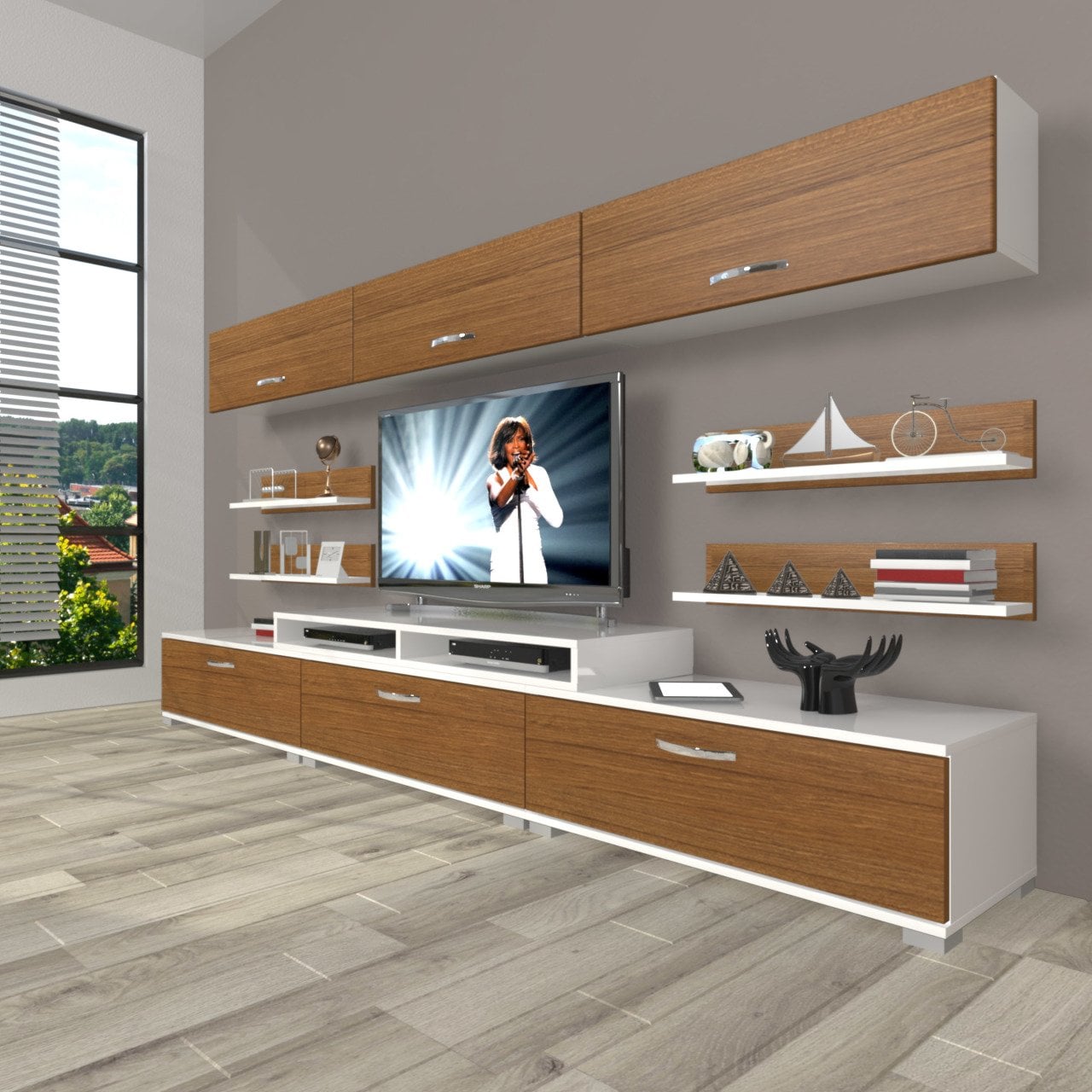 Decoraktiv Ekoflex 8Y Slm Tv Ünitesi Tv Sehpası Beyaz - Ceviz