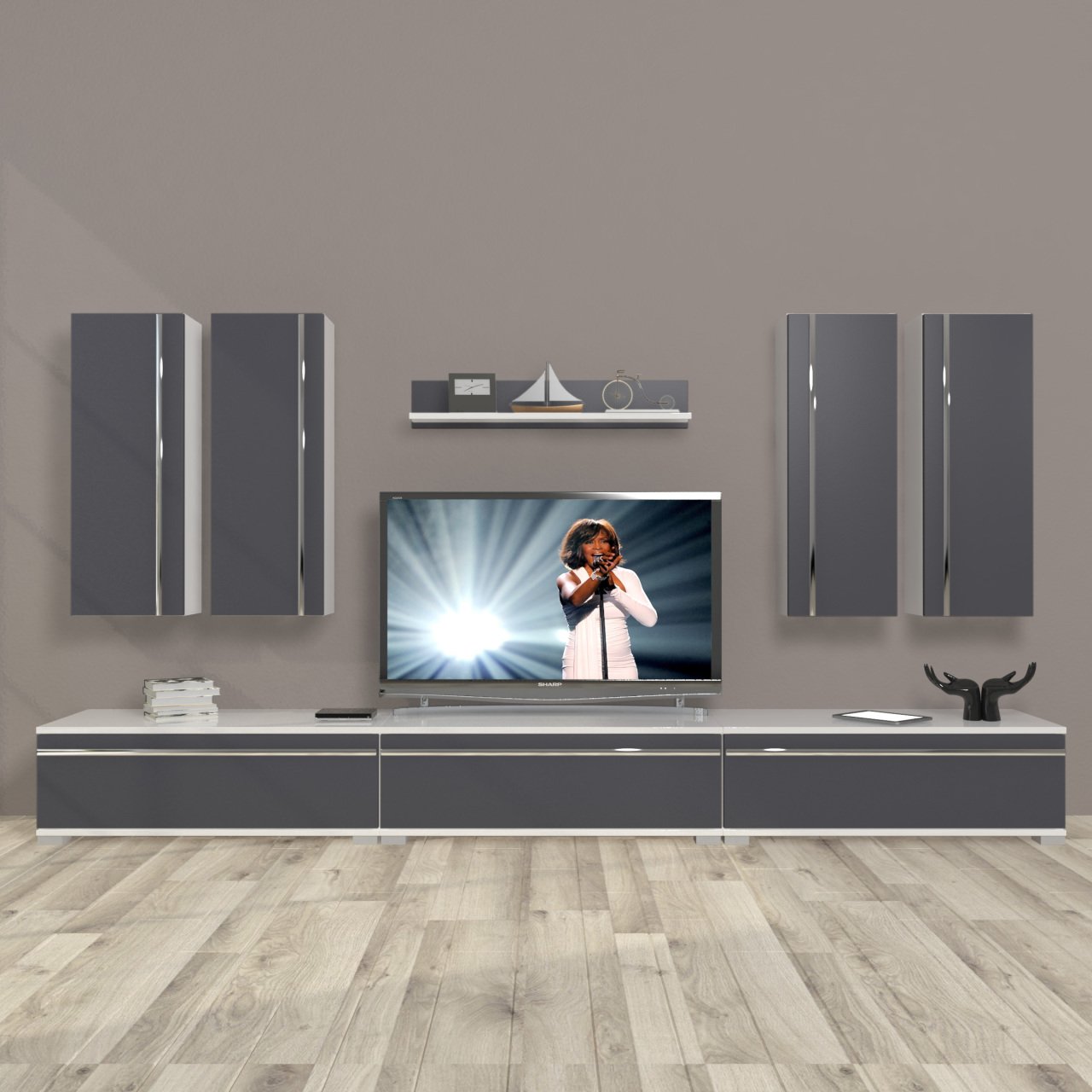 Decoraktiv Eko 8D Mdf Tv Ünitesi Tv Sehpası Beyaz - Antrasit