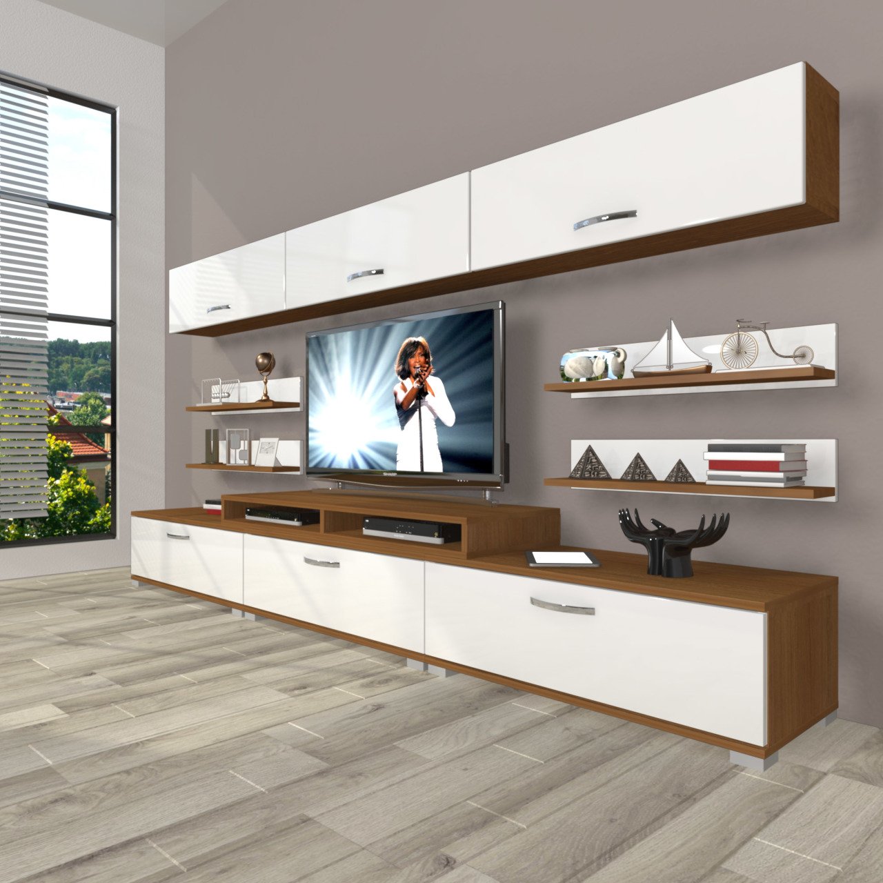 Decoraktiv Ekoflex 8Y Slm Tv Ünitesi Tv Sehpası Ceviz - Beyaz