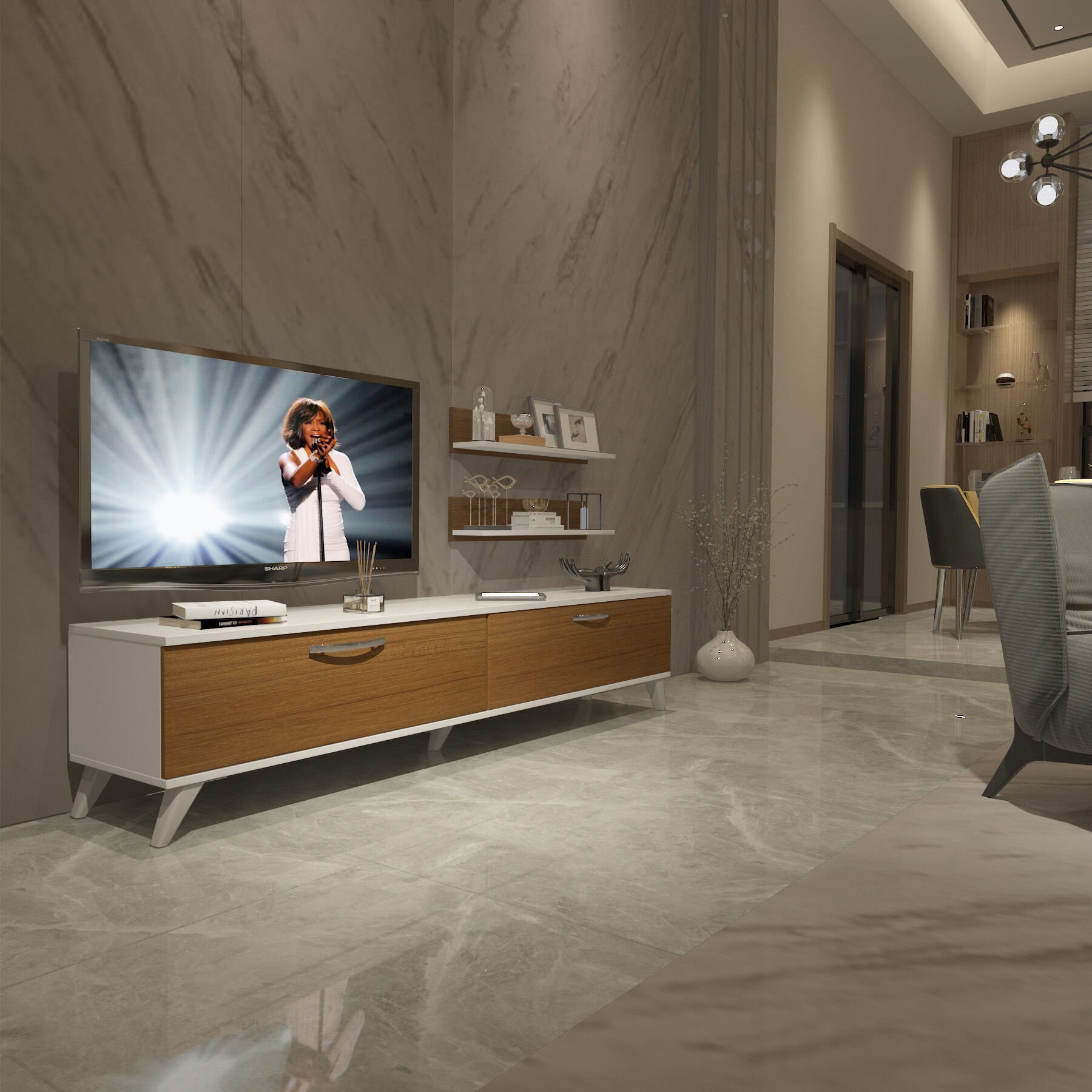 Decoraktiv Eko 4 Slm Std Retro Tv Ünitesi Tv Sehpası Beyaz - Ceviz