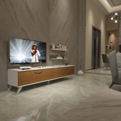 Decoraktiv Eko 4 Slm Std Retro Tv Ünitesi Tv Sehpası Beyaz - Ceviz